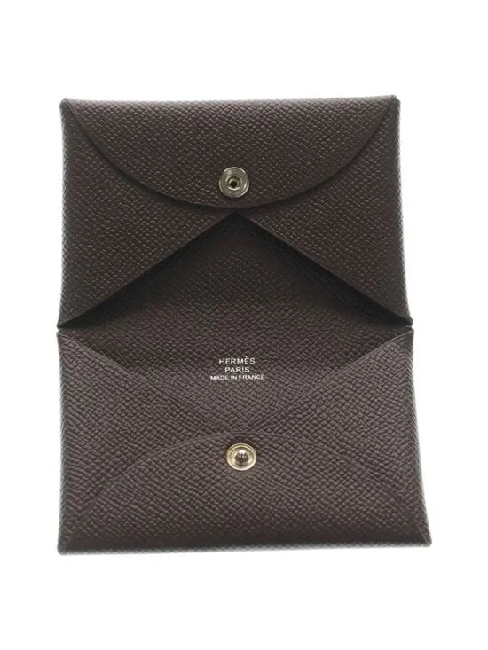 ★SOLD★ Hermes Calvi Epsom Leather Coin Case Brown - Picture 4 of 6